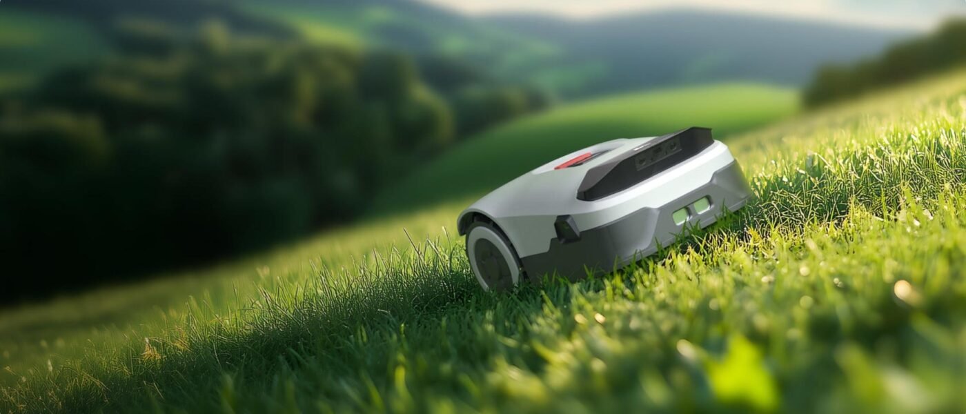 Anthbot Genie wire-free robot lawn mower using AI and RTK navigation to mow a residential lawn in 2026